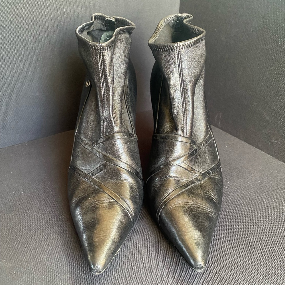 Jil Sander Black Leather Sock Stretch Pointed Toe Bootie - Picture 2 of 7
